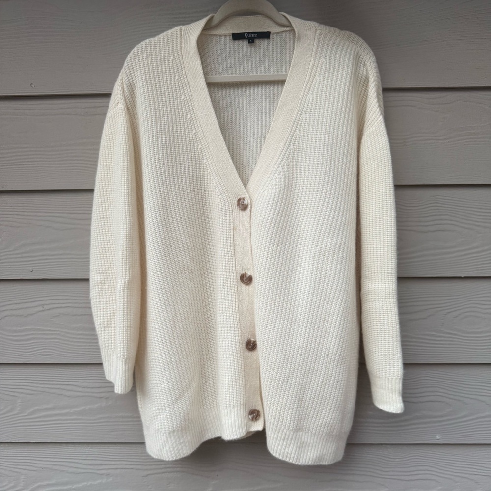 Quince Mongolian Cashmere Fisherman Boxy Cropped Cardigan Sweater - Picture 7 of 16